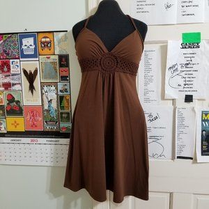 Derek Heart dress Small braided tie neck halter crochet embellished boho stretch